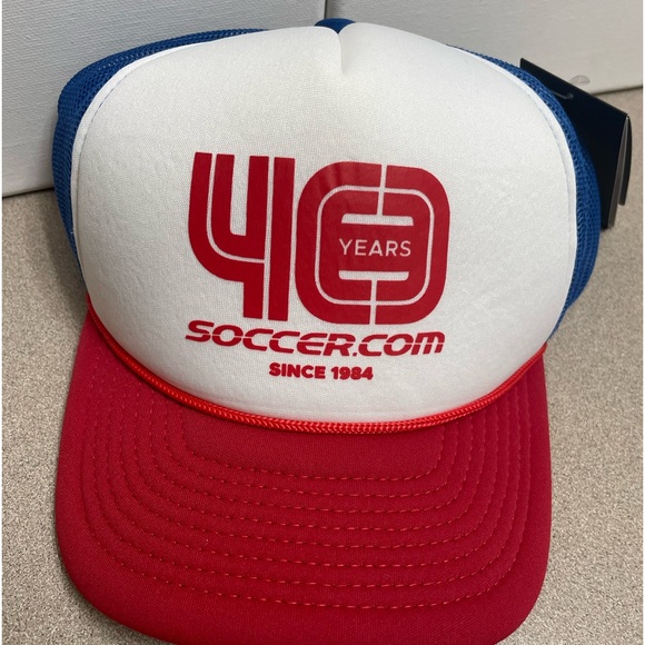 Soccer .COM Hat Cap Snapback Mesh Rope RWB 40 Years Since 1984 Trucker New - Picture 1 of 4